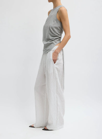 Crinkle Stripe Summer Suiting Wide Leg Pull On Pant