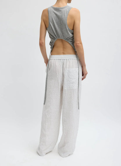 Crinkle Stripe Summer Suiting Wide Leg Pull On Pant