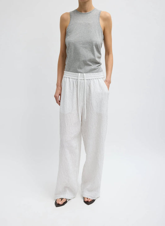 Crinkle Stripe Summer Suiting Wide Leg Pull On Pant
