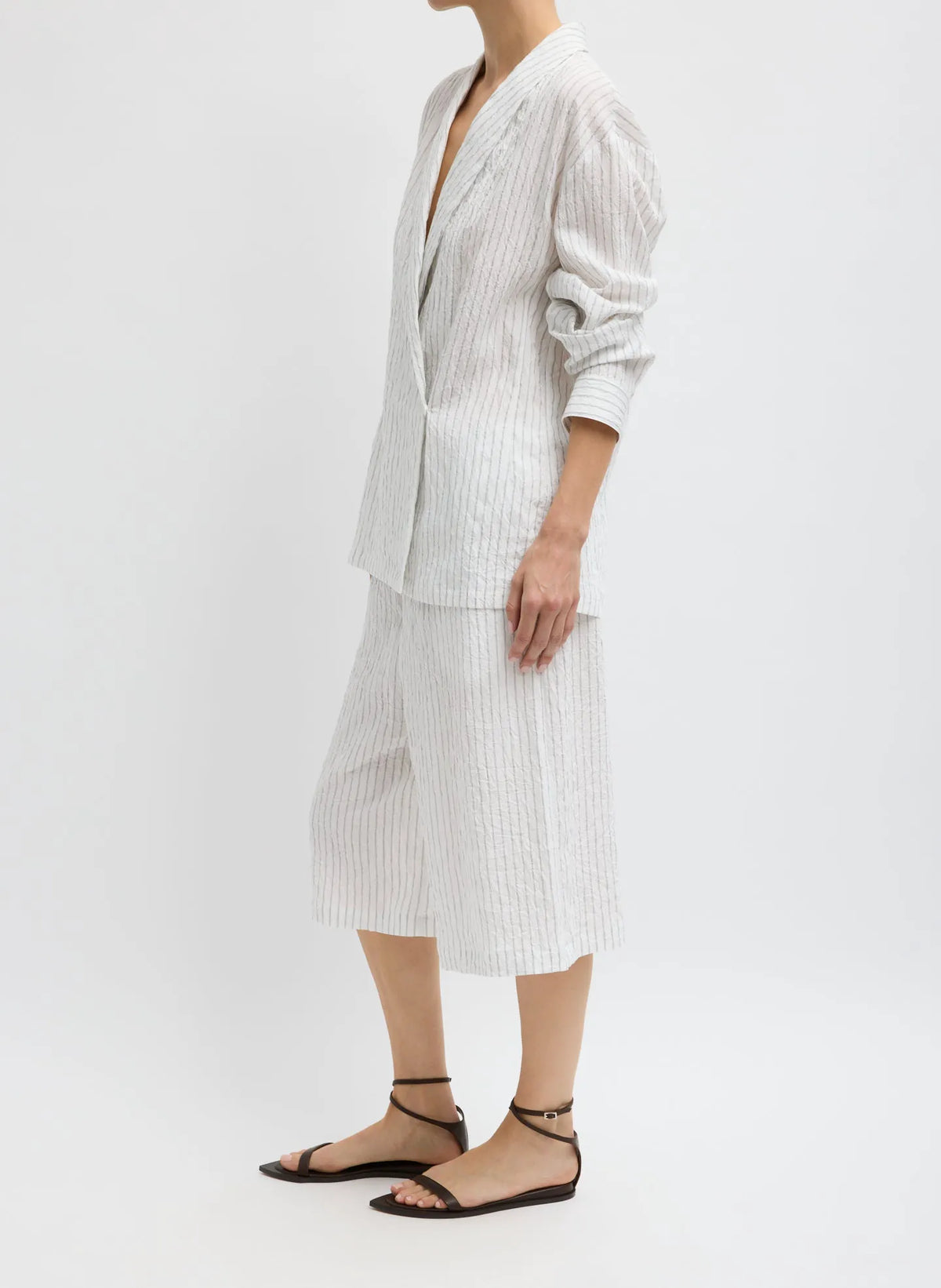 Crinkle Stripe Summer Suiting Relaxed Long Short