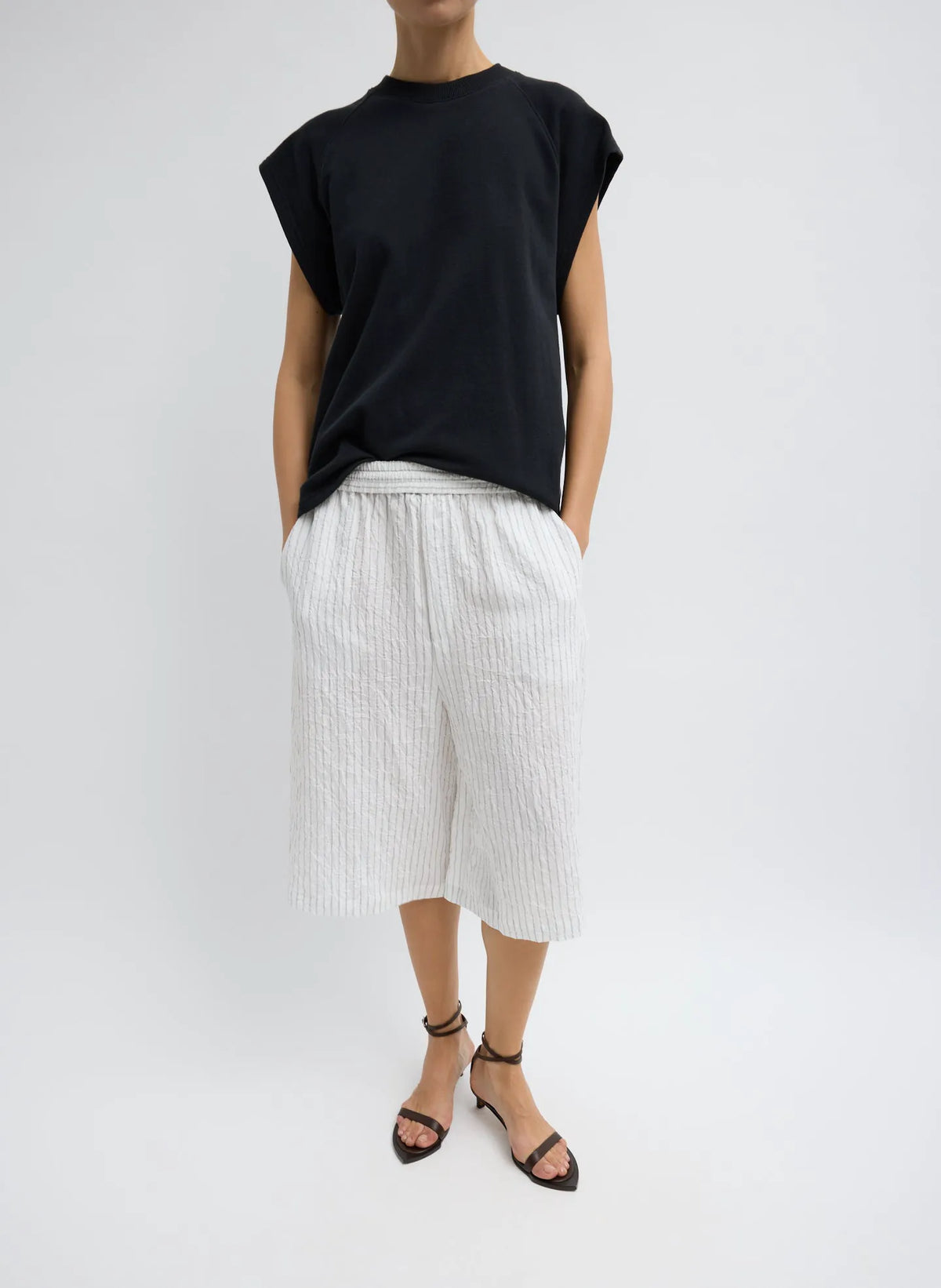 Crinkle Stripe Summer Suiting Relaxed Long Short