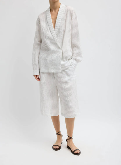 Crinkle Stripe Suiting Shawl Collar Jacket