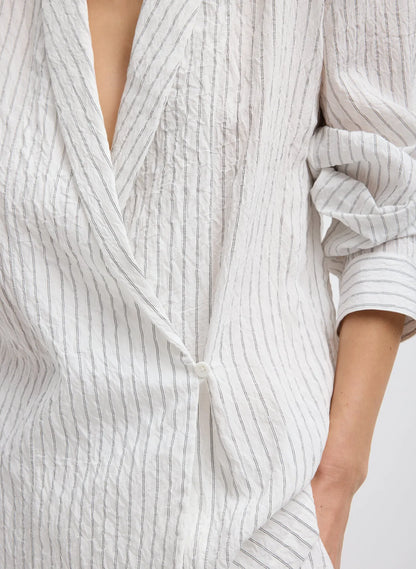 Crinkle Stripe Suiting Shawl Collar Jacket