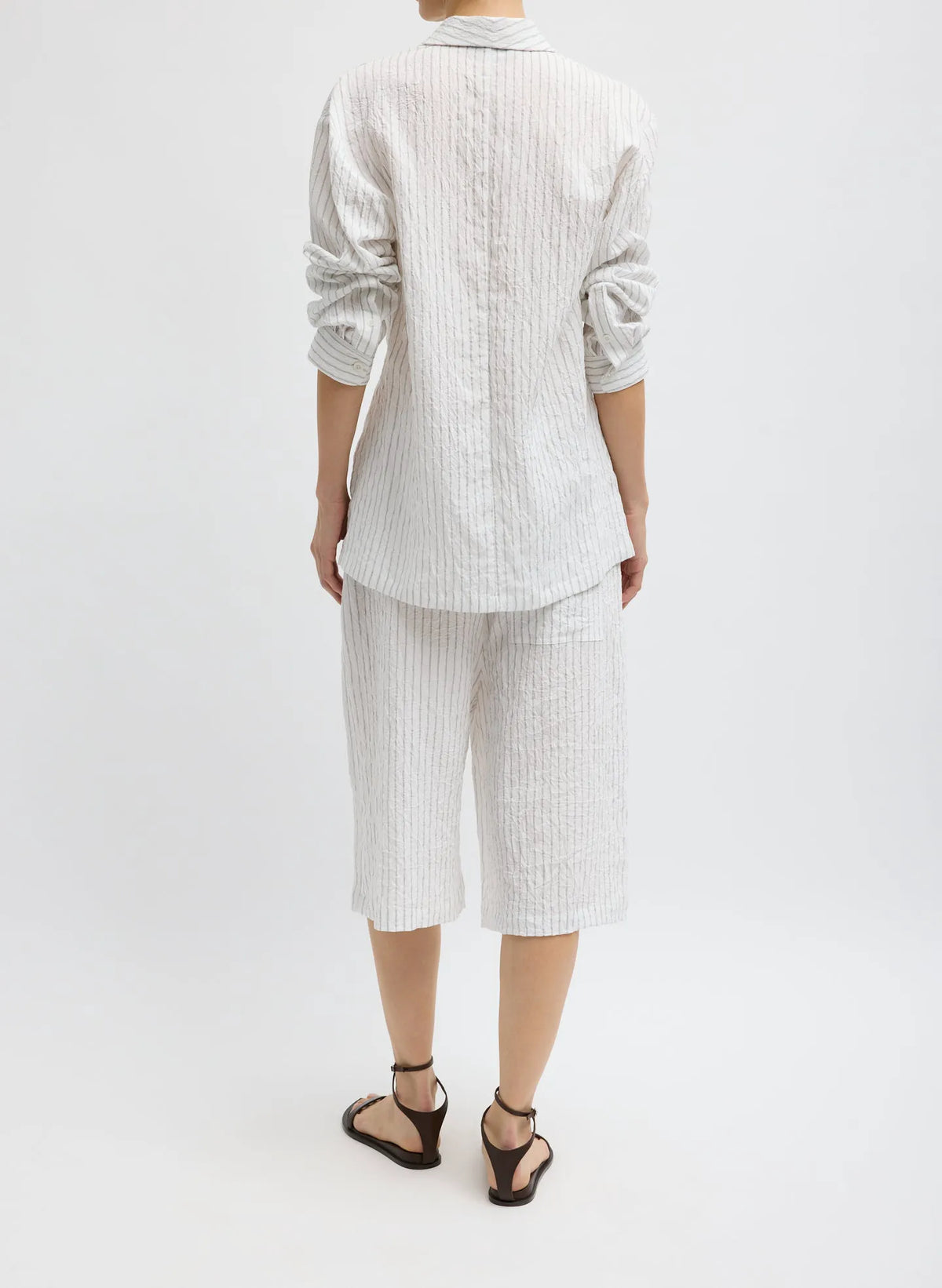 Crinkle Stripe Suiting Shawl Collar Jacket