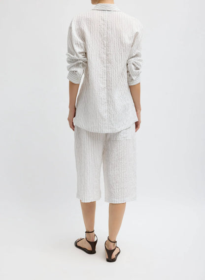Crinkle Stripe Suiting Shawl Collar Jacket