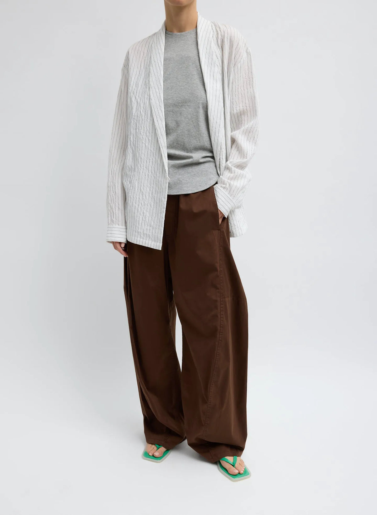 Crinkle Stripe Suiting Shawl Collar Jacket