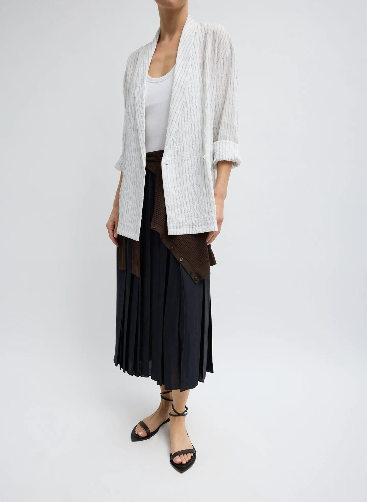 Crinkle Stripe Suiting Shawl Collar Jacket