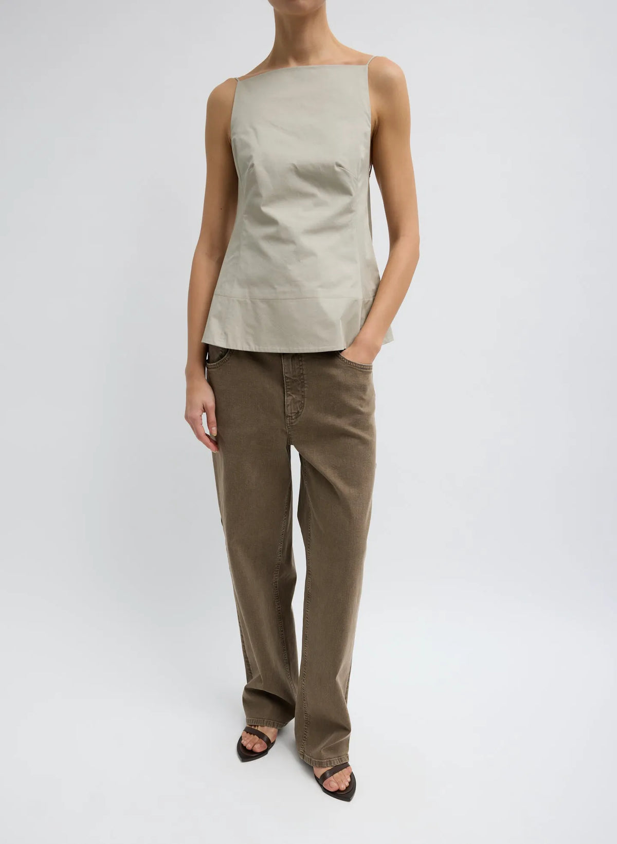 Eco Poplin Strappy Open Back Top
