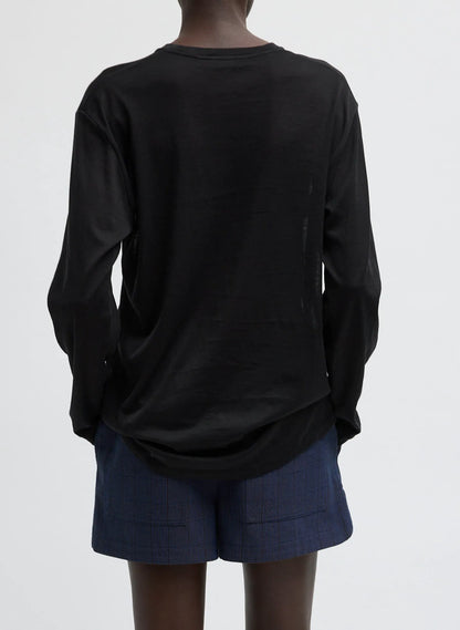 Sheer Crepe Knit Crewneck Unisex Long Sleeve T-Shirt