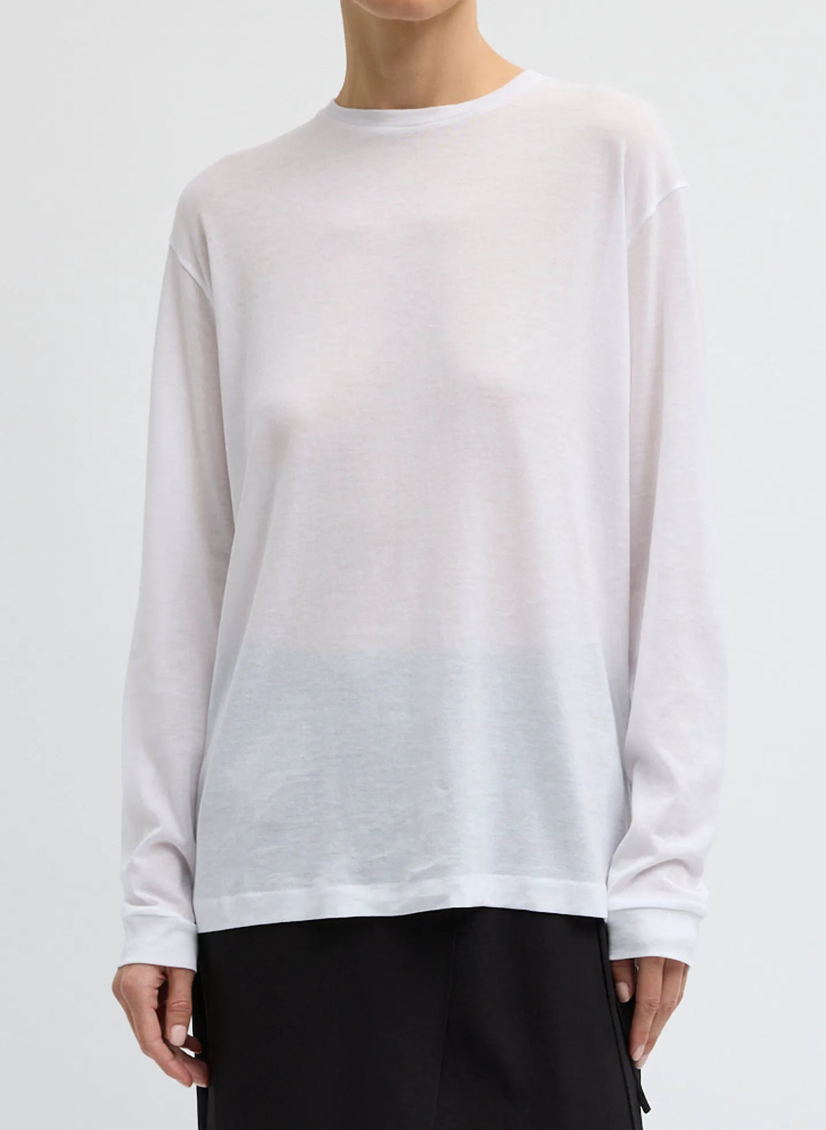 Sheer Crepe Knit Crewneck Unisex Long Sleeve T-Shirt