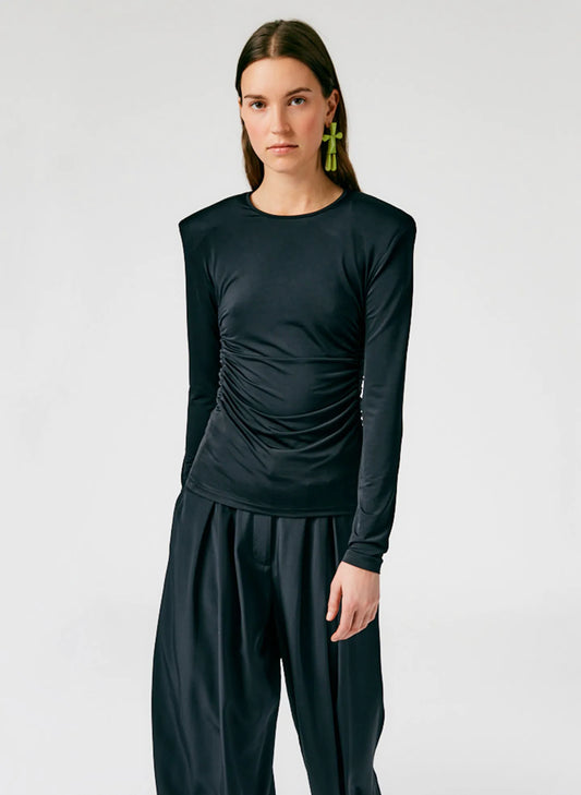 Micro Jersey Shoulderpad Fitted Crewneck Top
