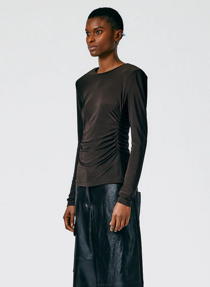 Micro Jersey Shoulderpad Fitted Crewneck Top