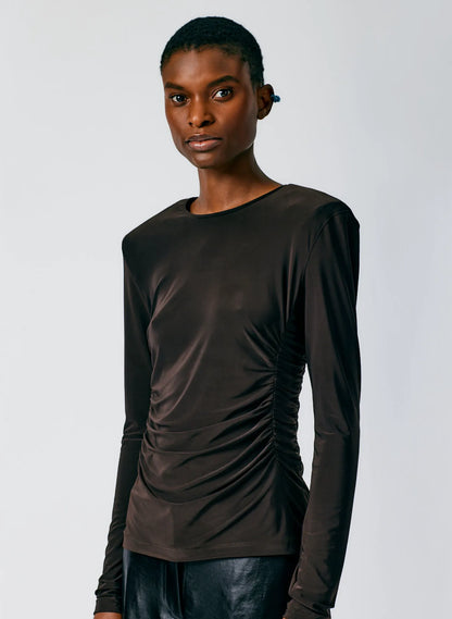 Micro Jersey Shoulderpad Fitted Crewneck Top