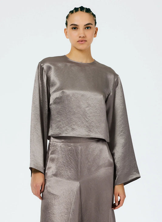 Sion Satin Long Sleeve Cropped Top