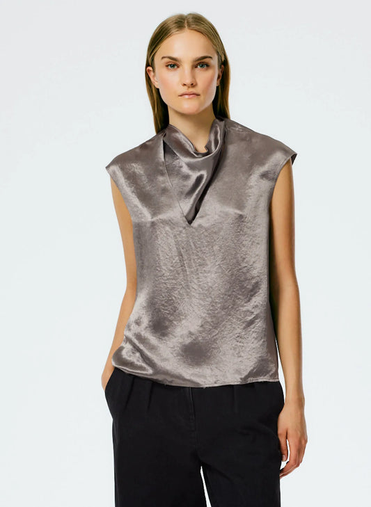 Sion Satin V-Neck Scarf Top