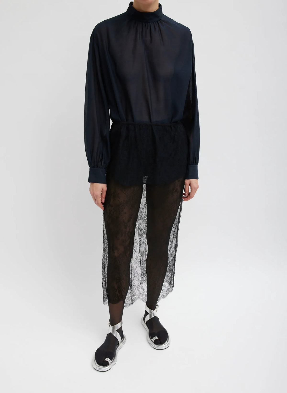 Silk Cotton Shirred Neck Blouse
