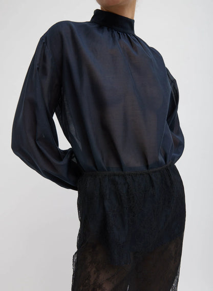 Silk Cotton Shirred Neck Blouse