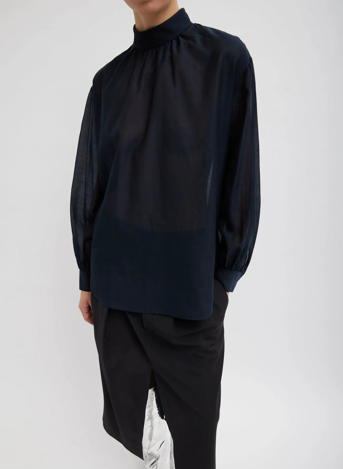 Silk Cotton Shirred Neck Blouse
