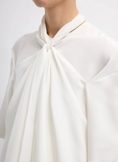 4-Ply Silk Tie Front Top