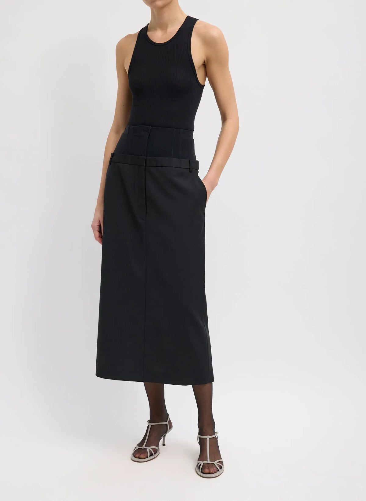 Recycled Tropical Wool Corset Maxi Trouser Skirt
