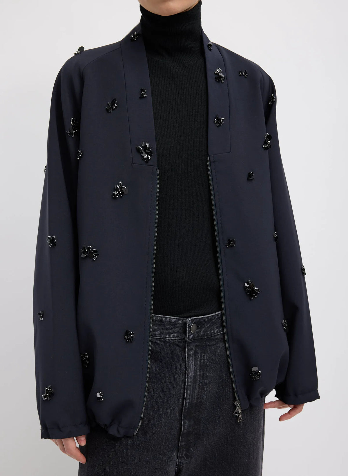 Tropical Wool Beaded Bomber Jacket