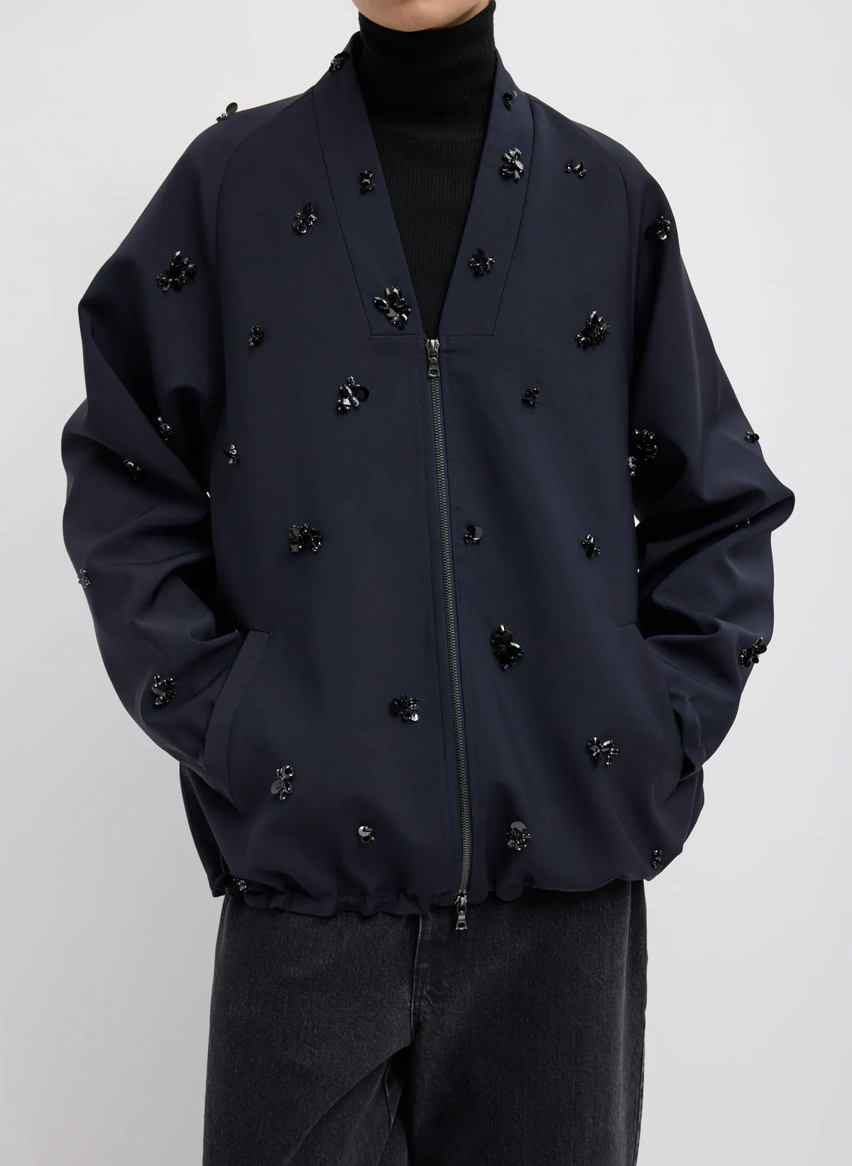 Tropical Wool Beaded Bomber Jacket
