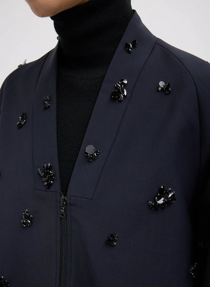 Tropical Wool Beaded Bomber Jacket