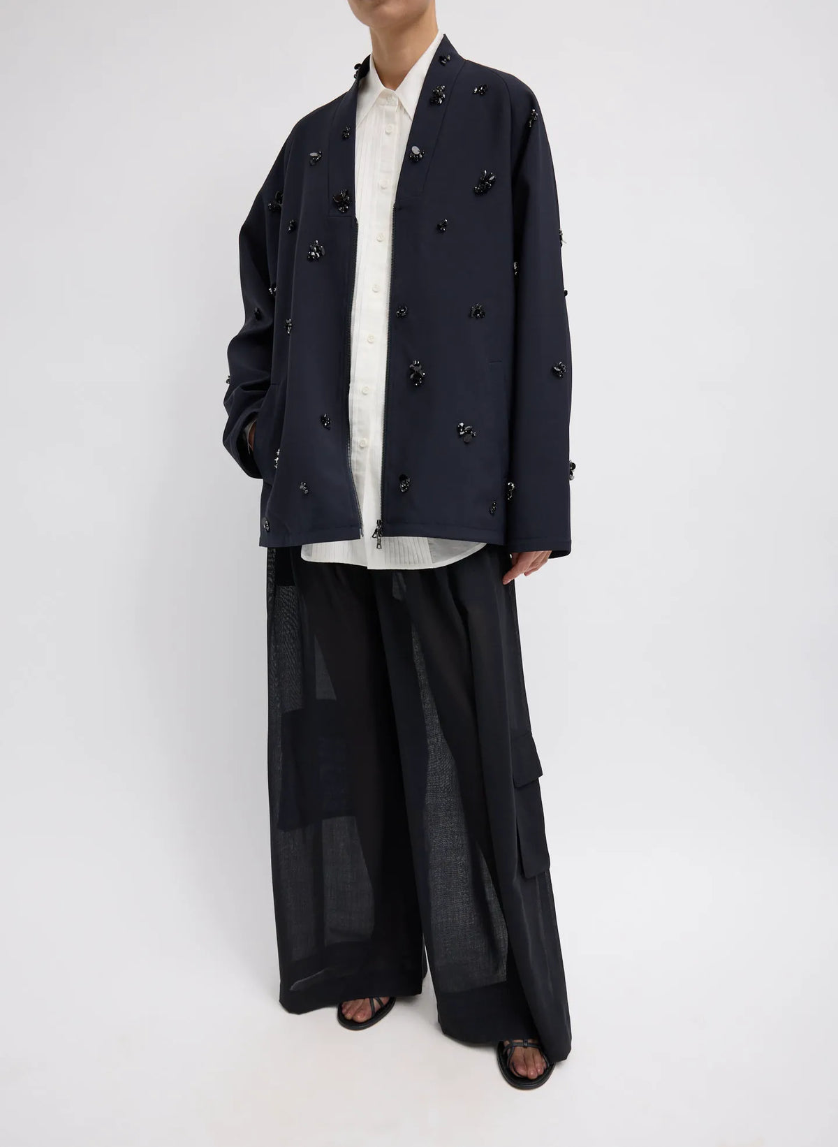 Tropical Wool Beaded Bomber Jacket