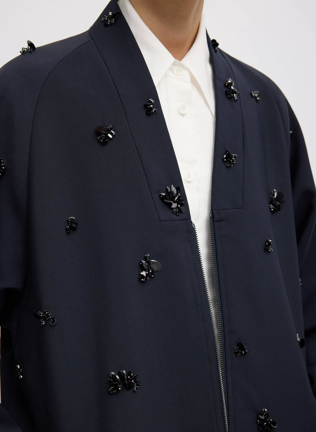 Tropical Wool Beaded Bomber Jacket