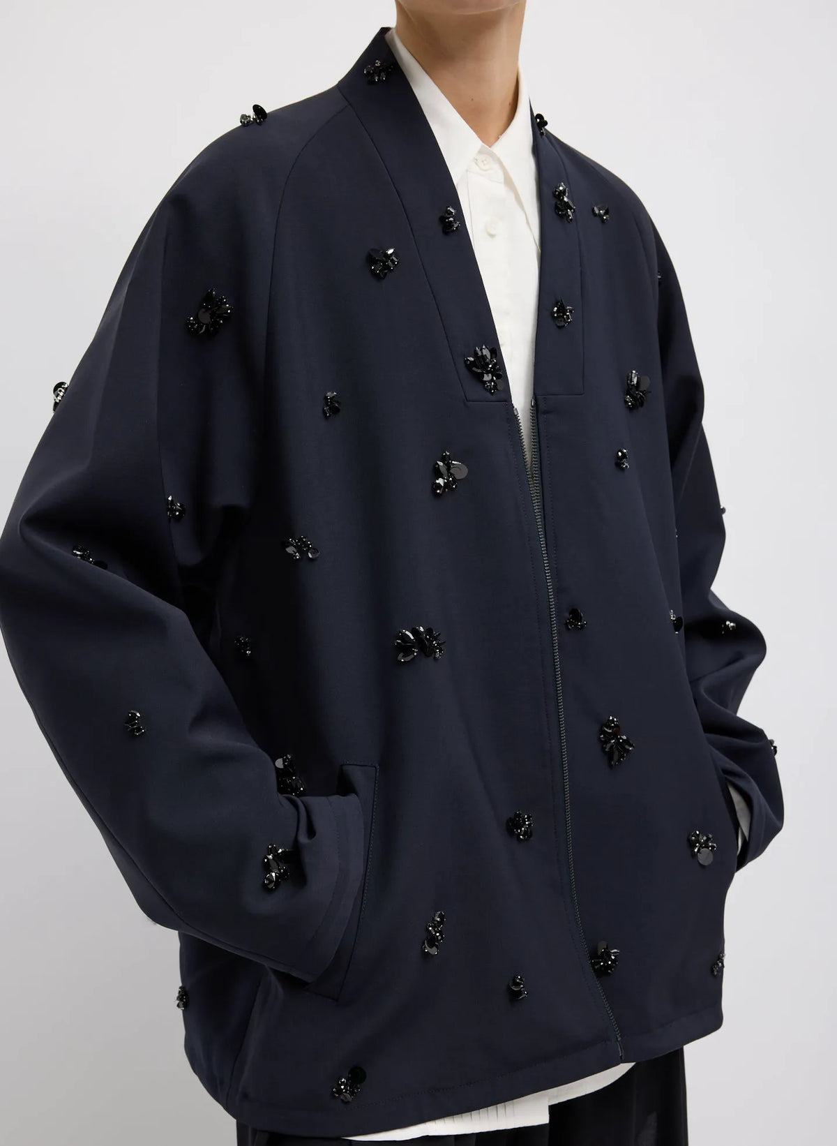 Tropical Wool Beaded Bomber Jacket
