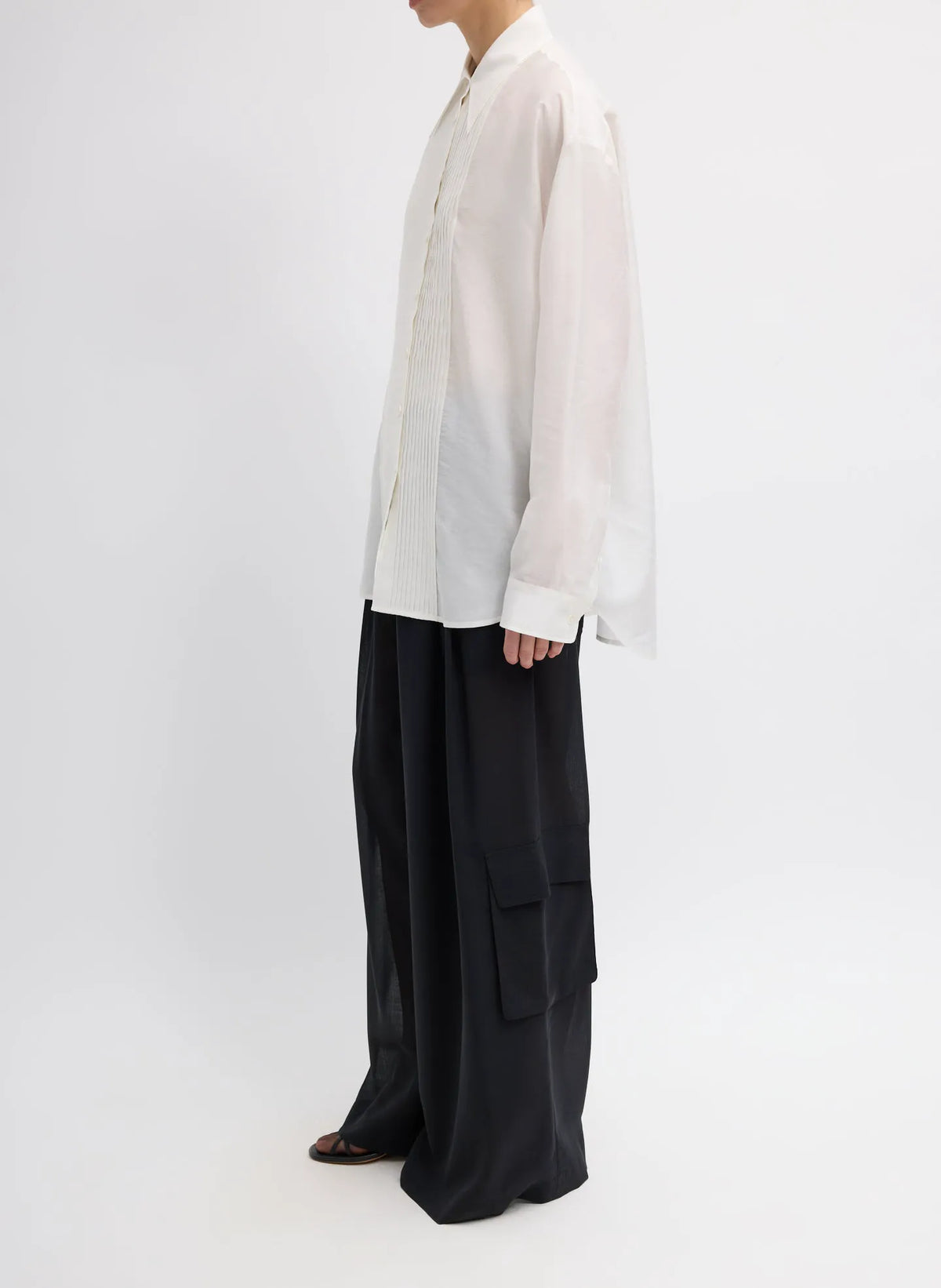 Sheer Wool Gauze Triple Pleat Pant