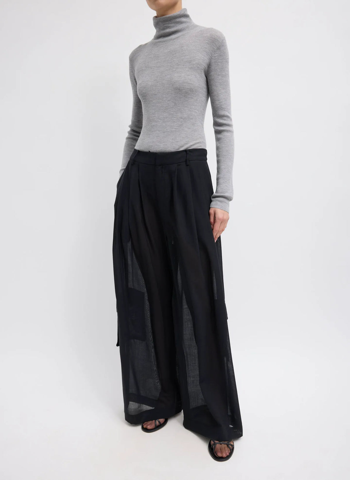 Sheer Wool Gauze Triple Pleat Pant