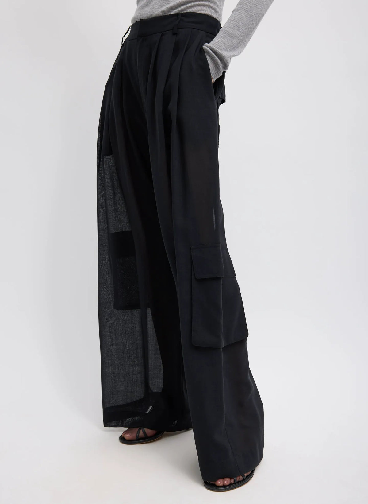 Sheer Wool Gauze Triple Pleat Pant