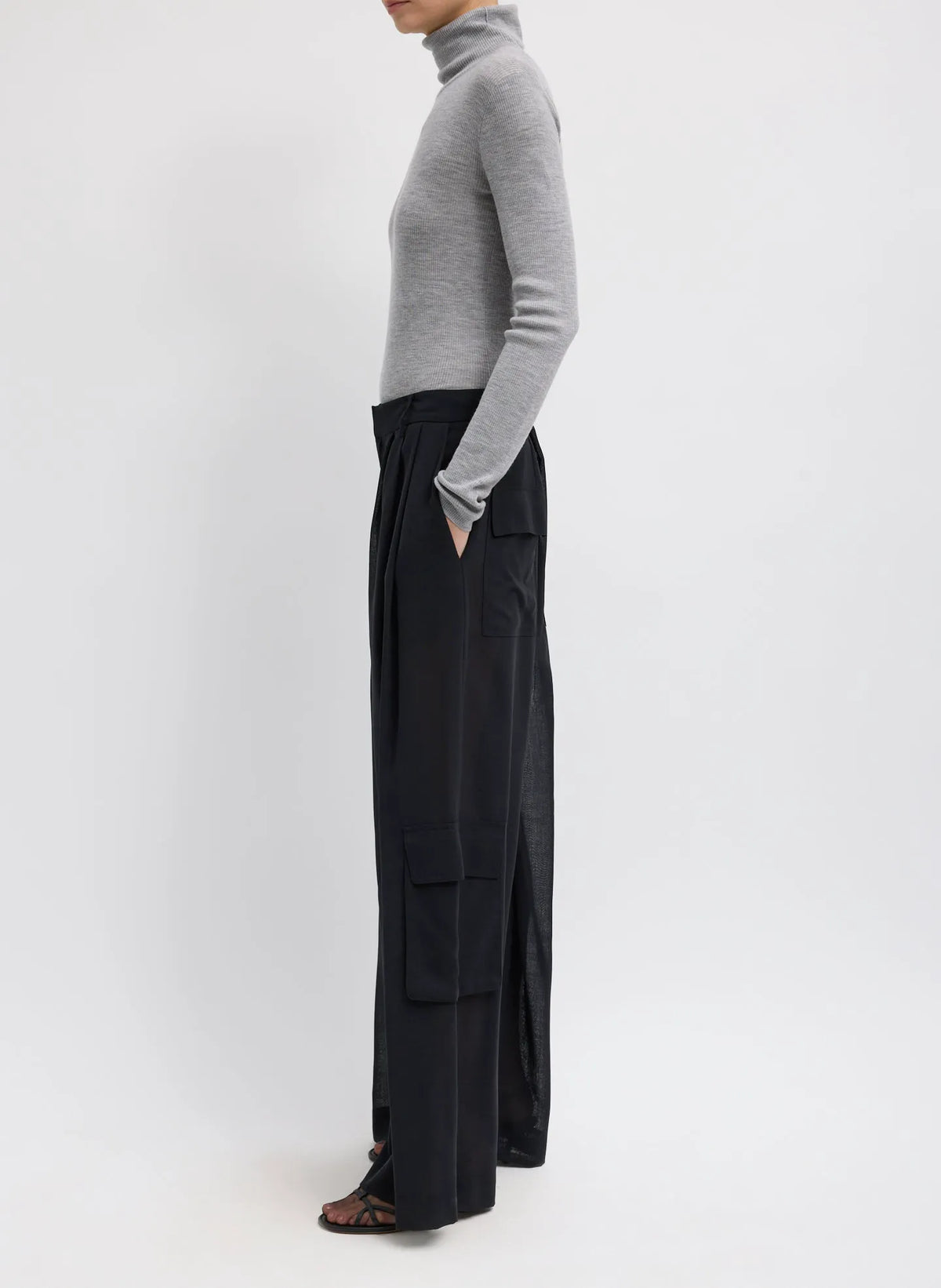 Sheer Wool Gauze Triple Pleat Pant