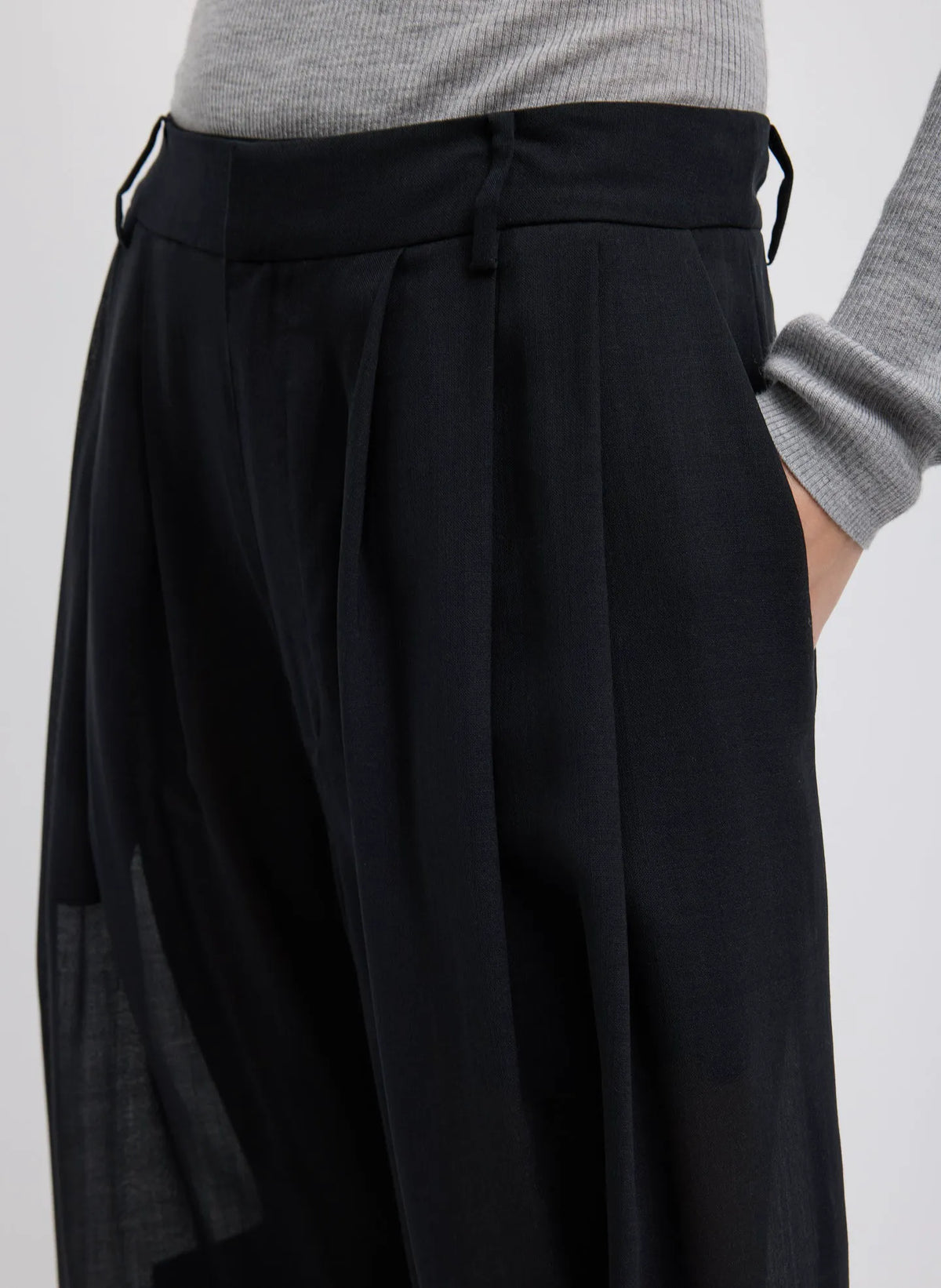 Sheer Wool Gauze Triple Pleat Pant