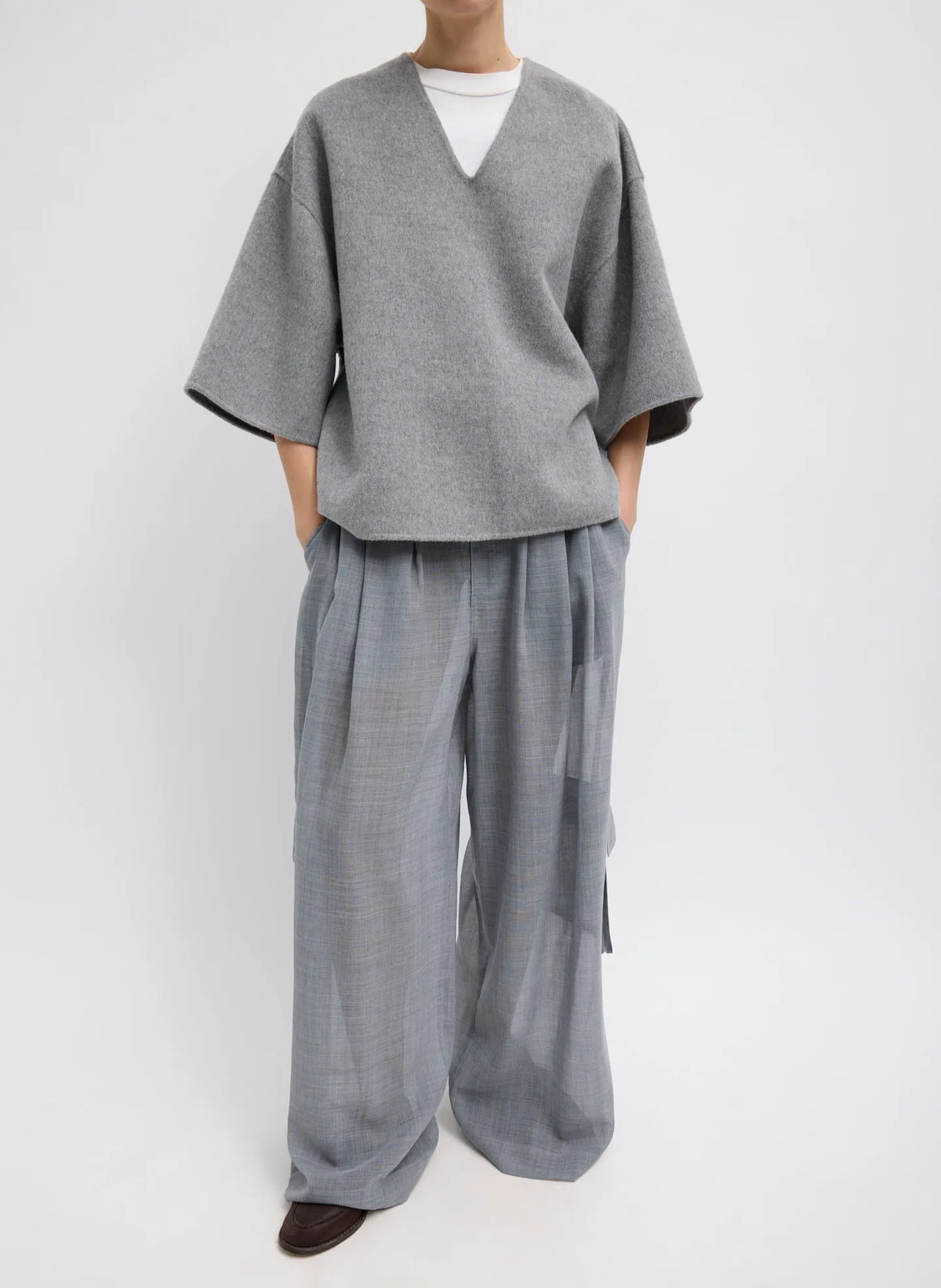 Luxe Double Faced Wool Angora V-Neck Top