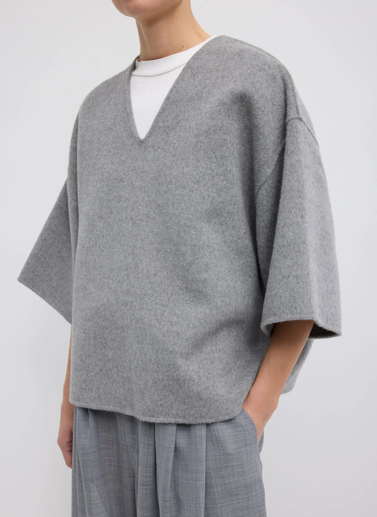 Luxe Double Faced Wool Angora V-Neck Top