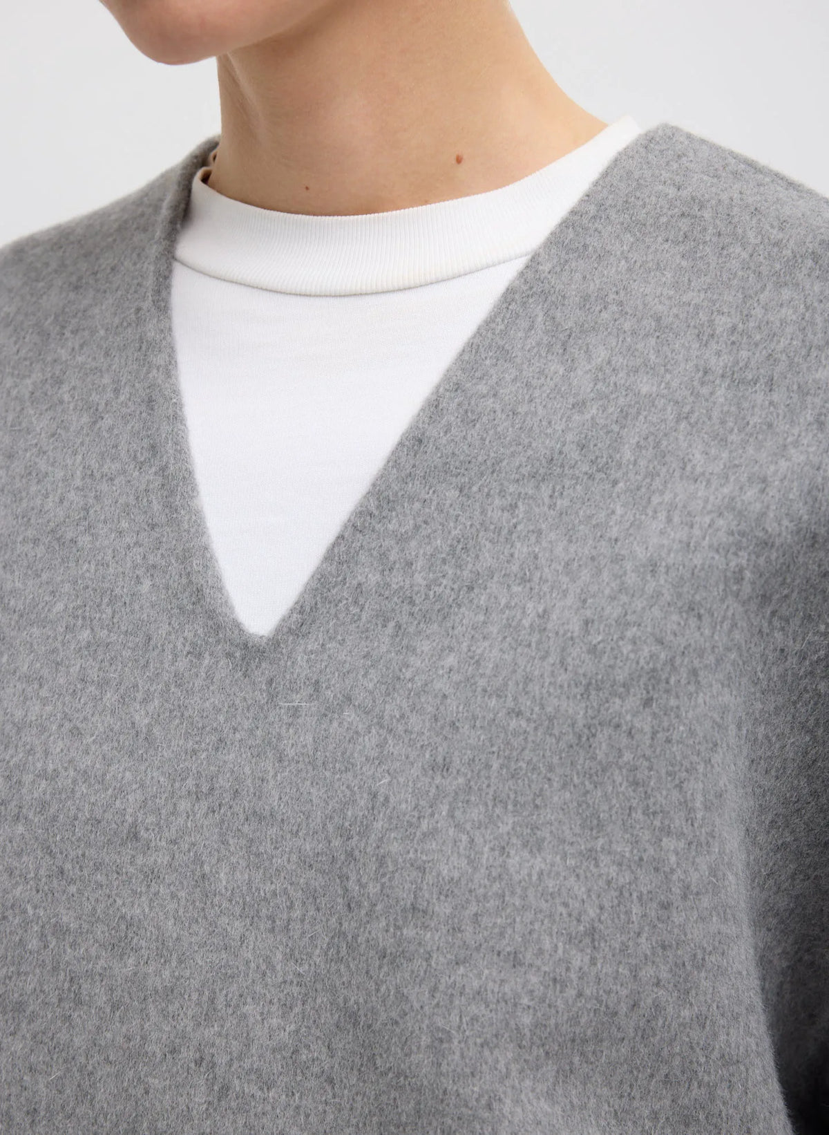 Luxe Double Faced Wool Angora V-Neck Top