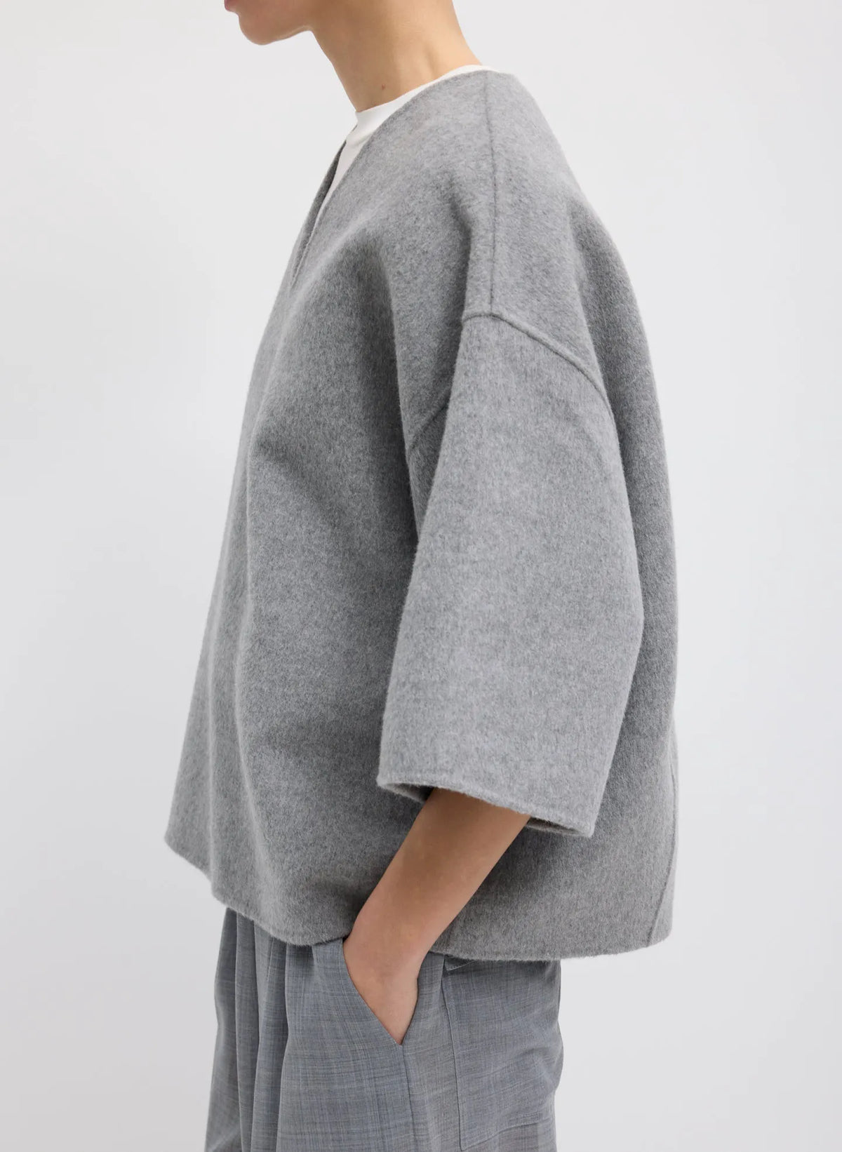 Luxe Double Faced Wool Angora V-Neck Top