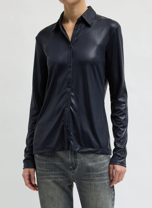 Metallic Knit Slim Long Sleeve Shirt