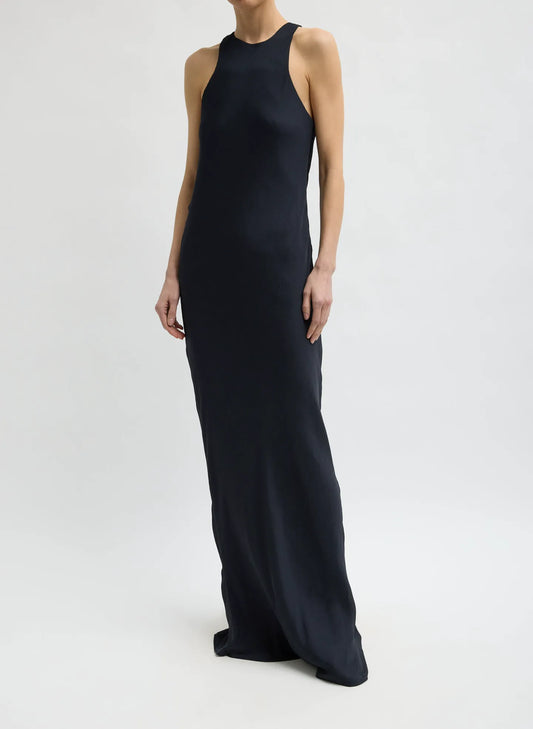 Matte Satin Plisse Maxi Bias Dress