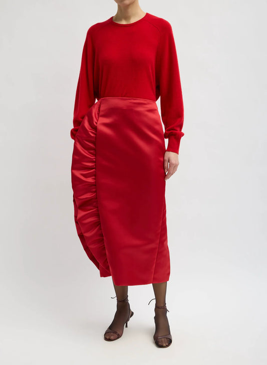 Tech Satin Side Ruffle Skirt