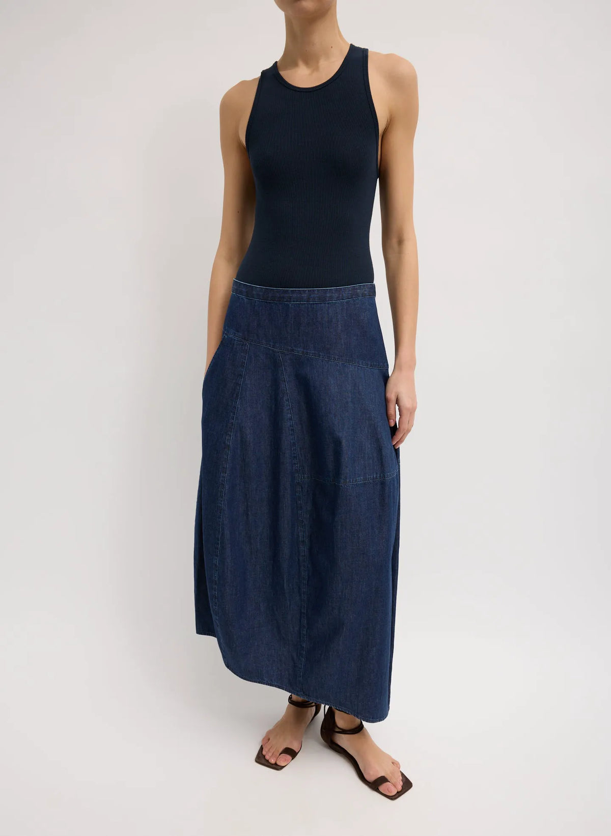 Light Weight Indigo Denim Asymmetrical Balloon Skirt